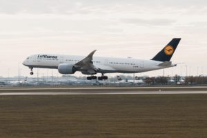 A Lufthansa A350 moments before landing