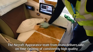 Emirates crew cleaning high-touch surfaces 