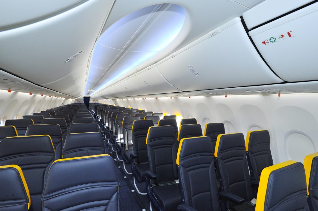 New Boeing Sky interiors of a Ryanair's plane. Photo by Ryanair. 