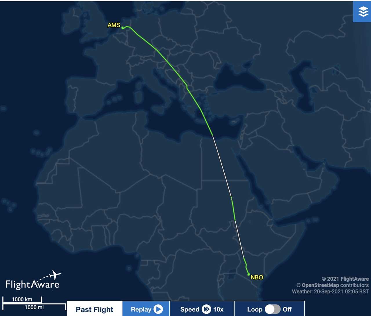 Showing Flight KQ118 travel route