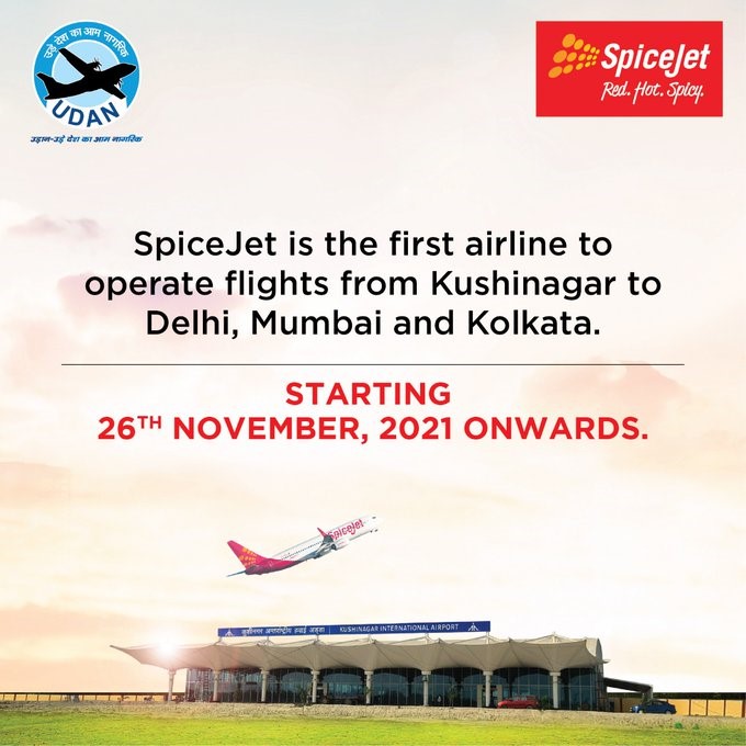 Flights to Kushinagar announced by SpiceJet