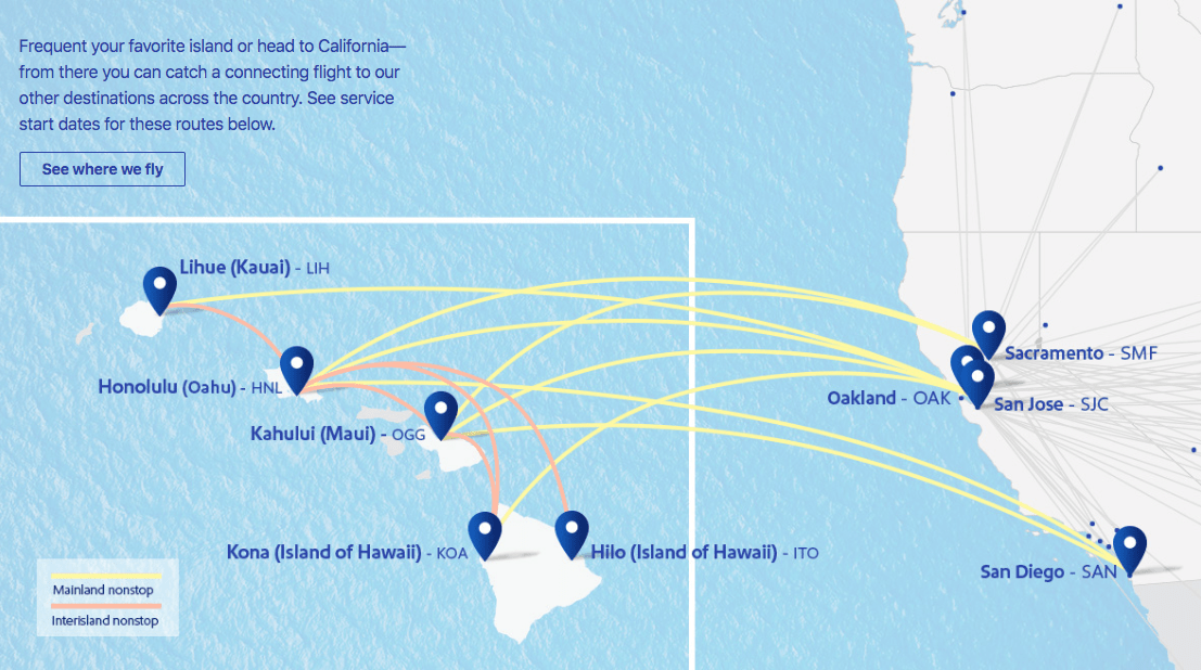 Southwest's route map to Hawaii. (Image courtesy of Southwest)