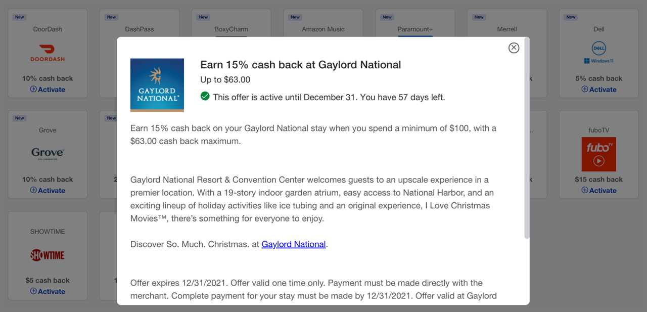 screenshot of U.S. Bank Cash Back deals