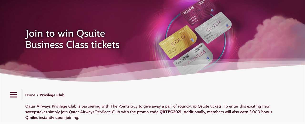 The landing page for TPG and Qatar Airways Dream Sweepstakes giveaway