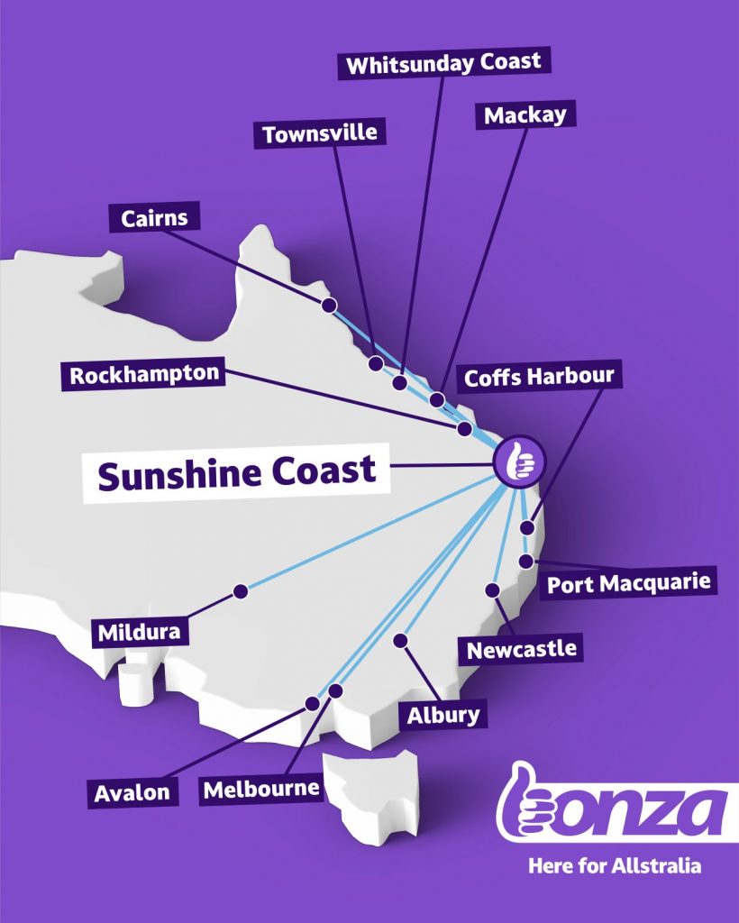 map of bonza airline destinations