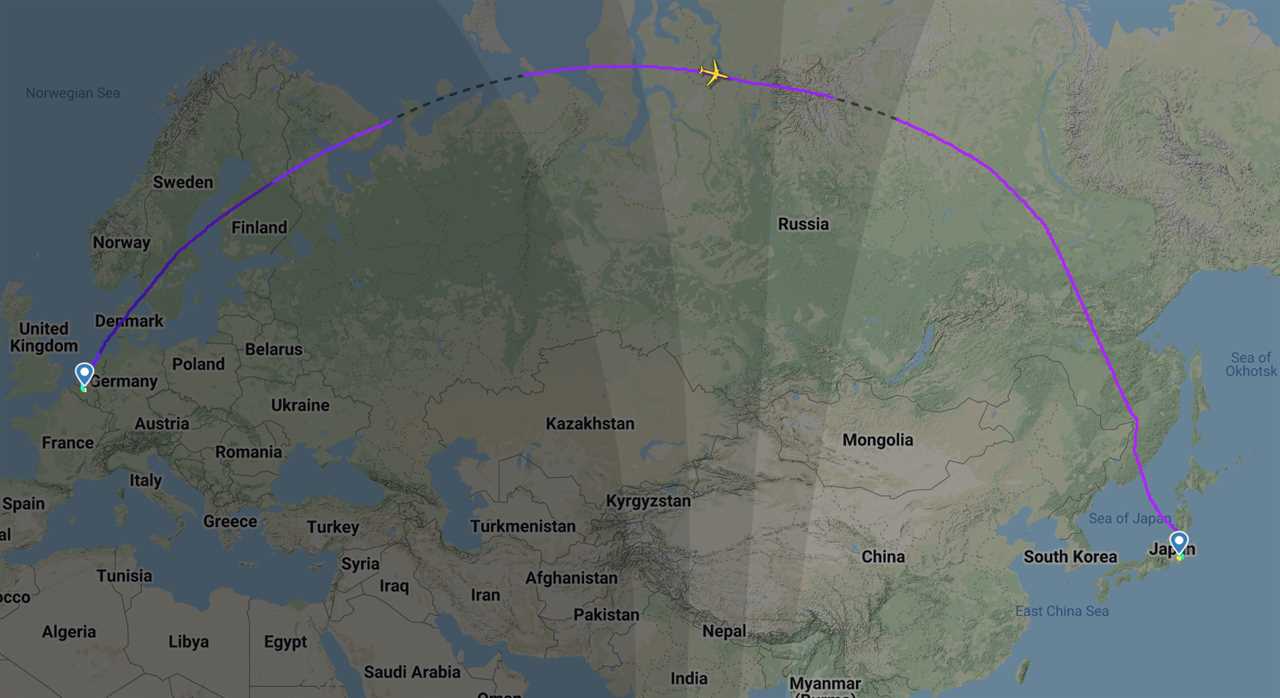 ANA's usual flight route between Tokyo and Brussels © Flight Radar