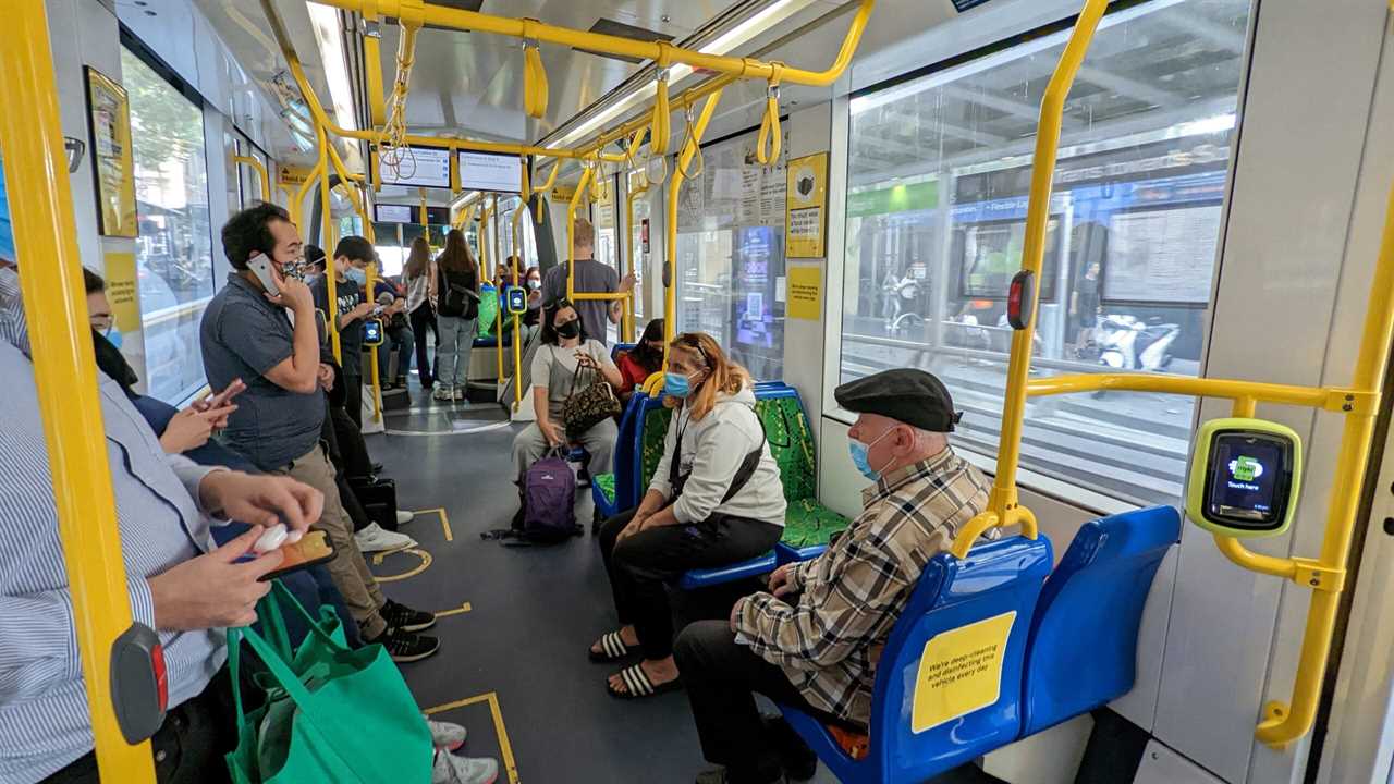 People using public transportation in Melbourne.