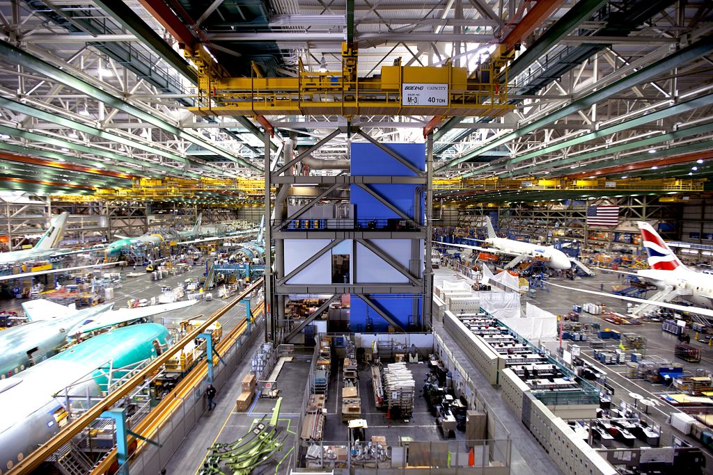 Aircraft being manufactured at Boeing's Everett factory in the US