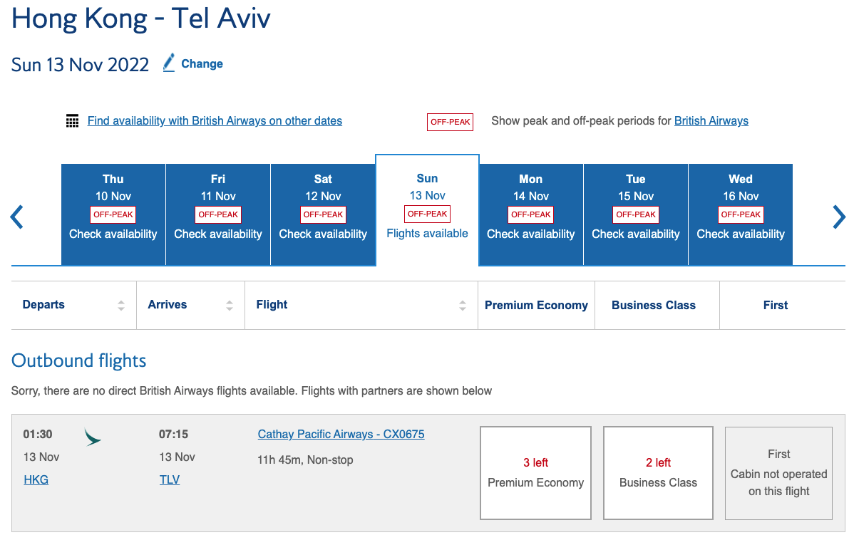 More Cathay Pacific flights on the BA website