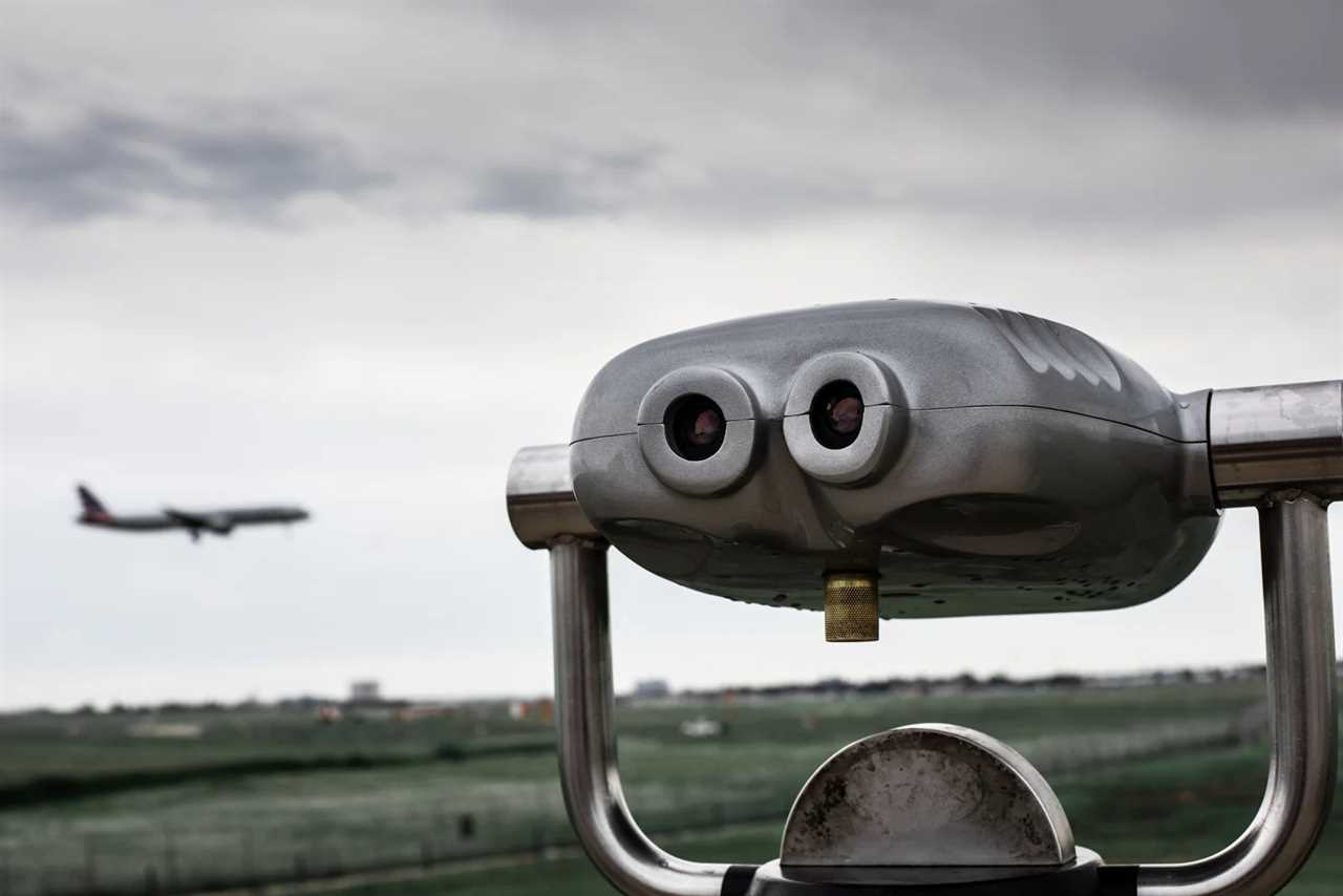 Fixed binoculars at Founders Plaza by the DFW airport. (Photo by Charl Folscher / Getty Images)