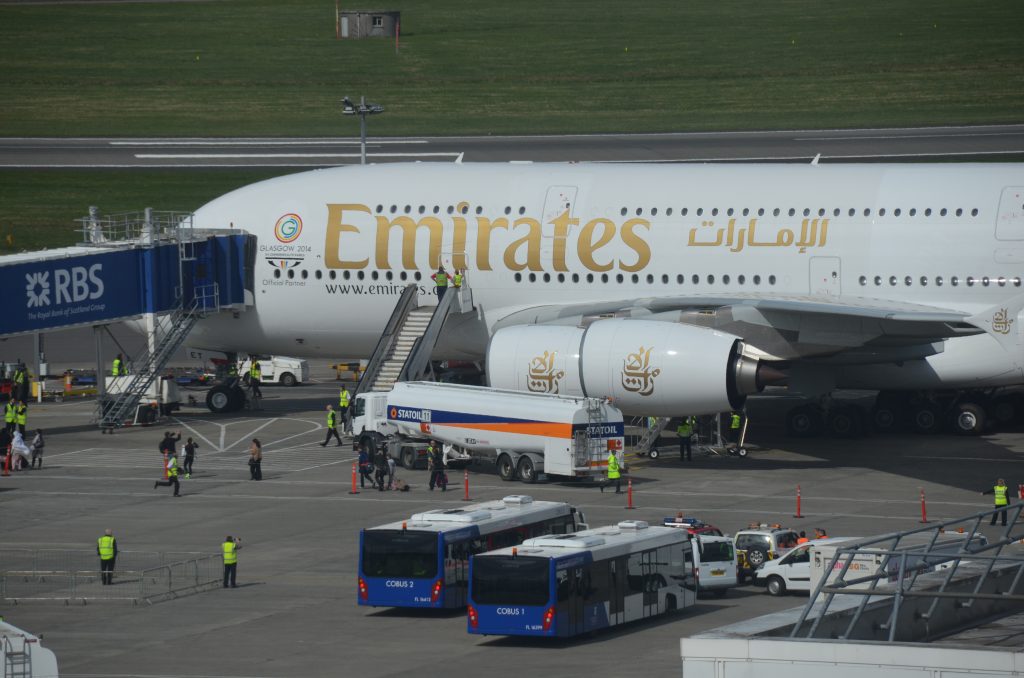 Emirates A380 at Glasgow Airport