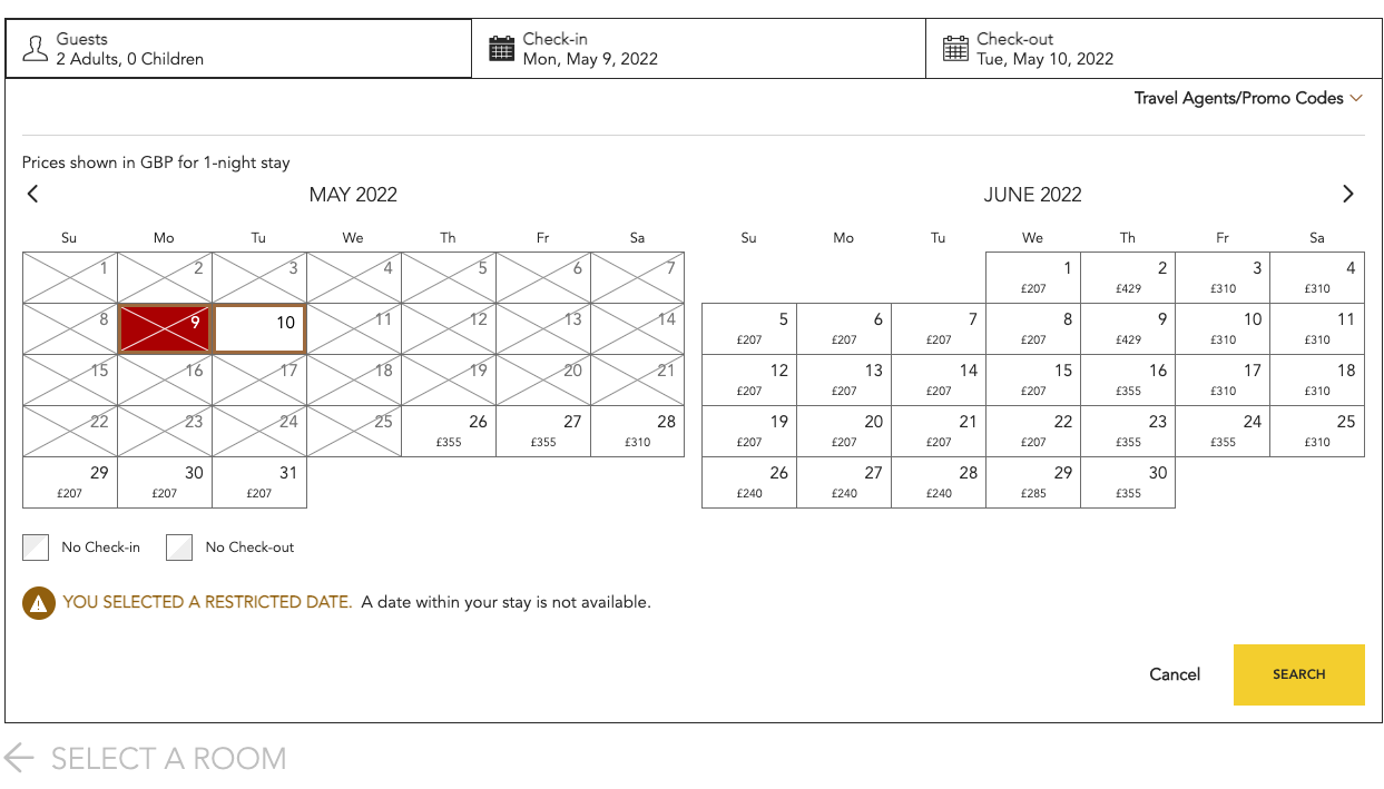 SLH Properties hotel calendar for May