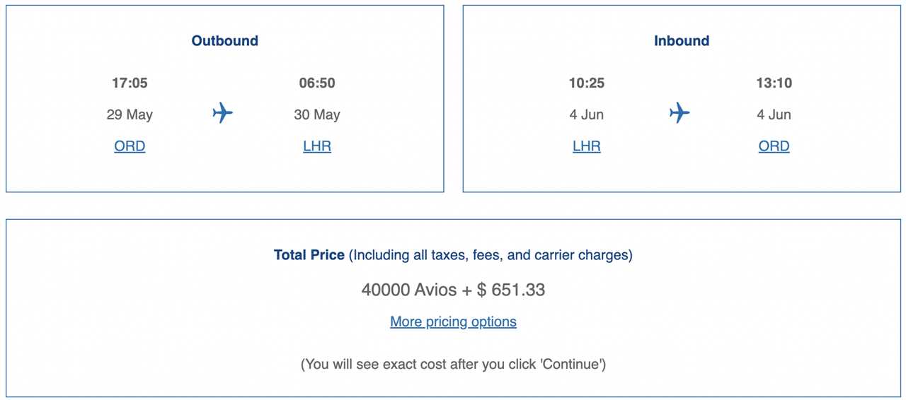 Booking a flight from ORD to LHR