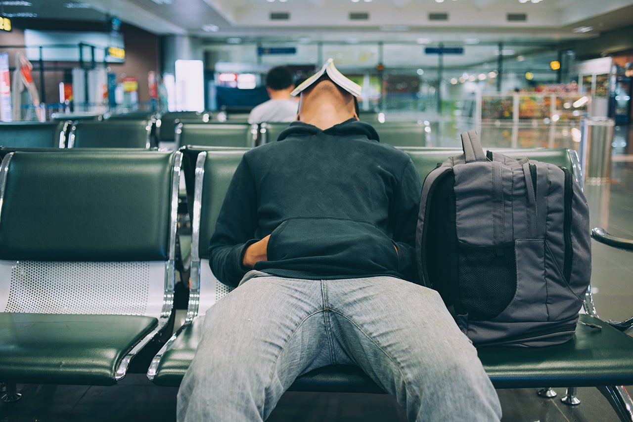 Waiting for a night flight in airport