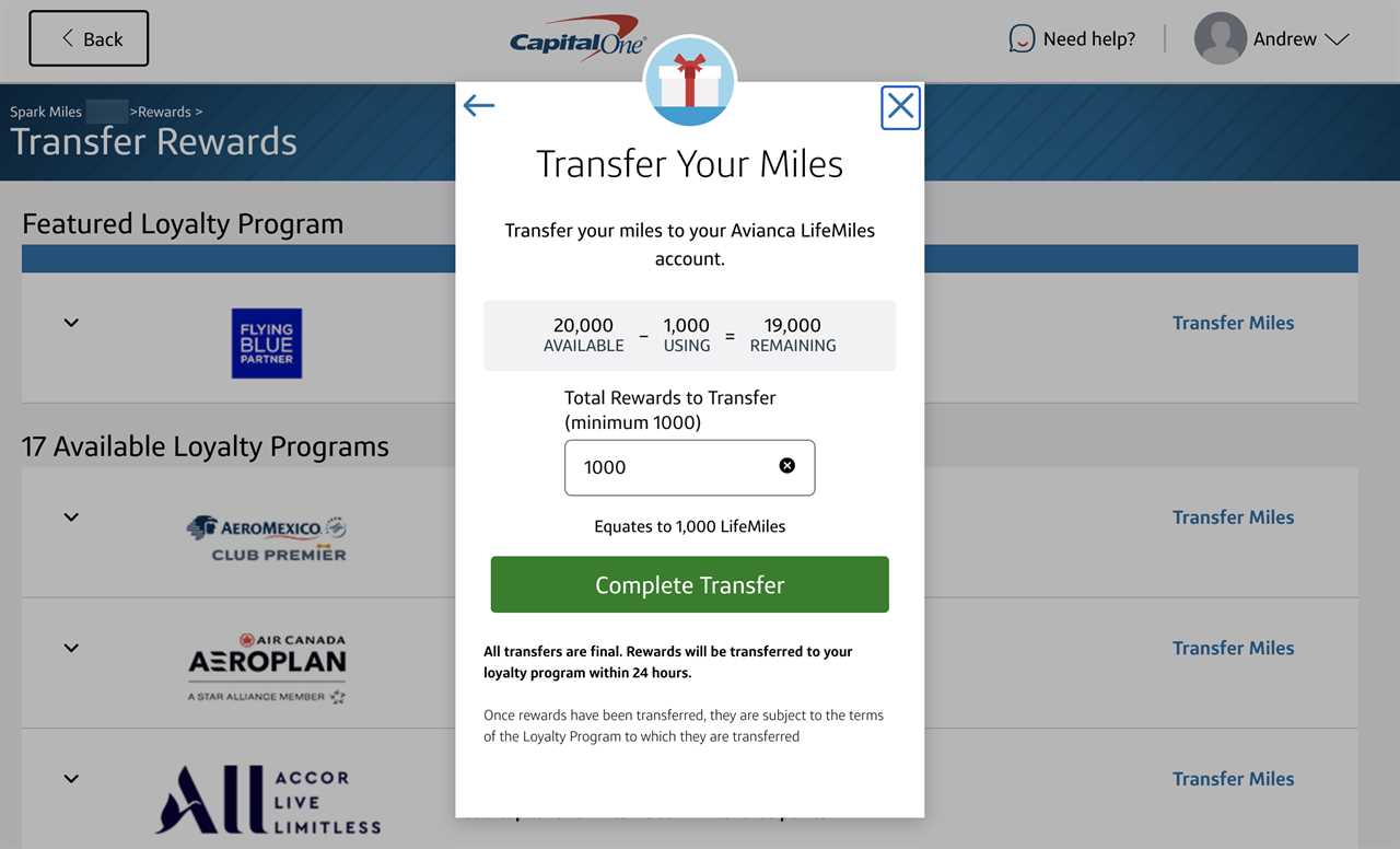 Transferring Capital One miles to Avianca LifeMiles