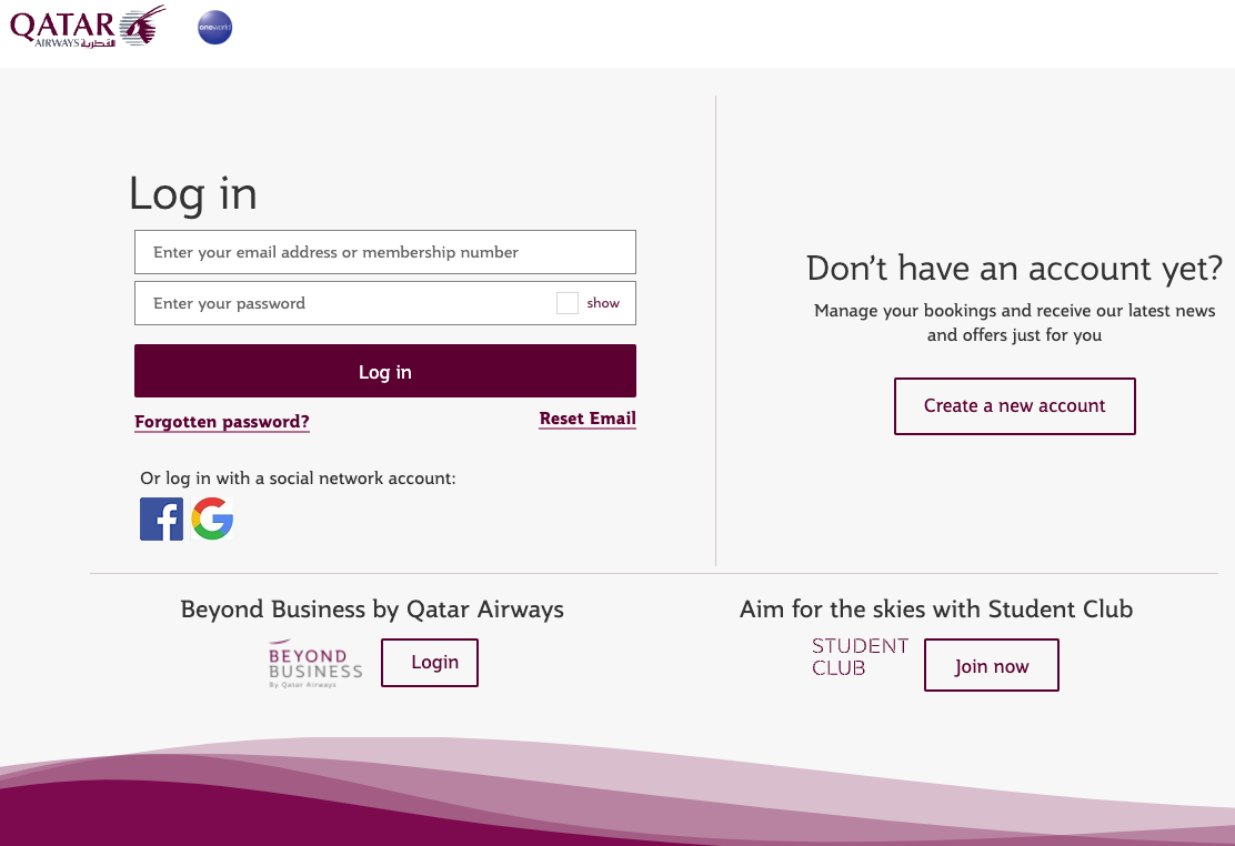 Logging into Qatar Airways website