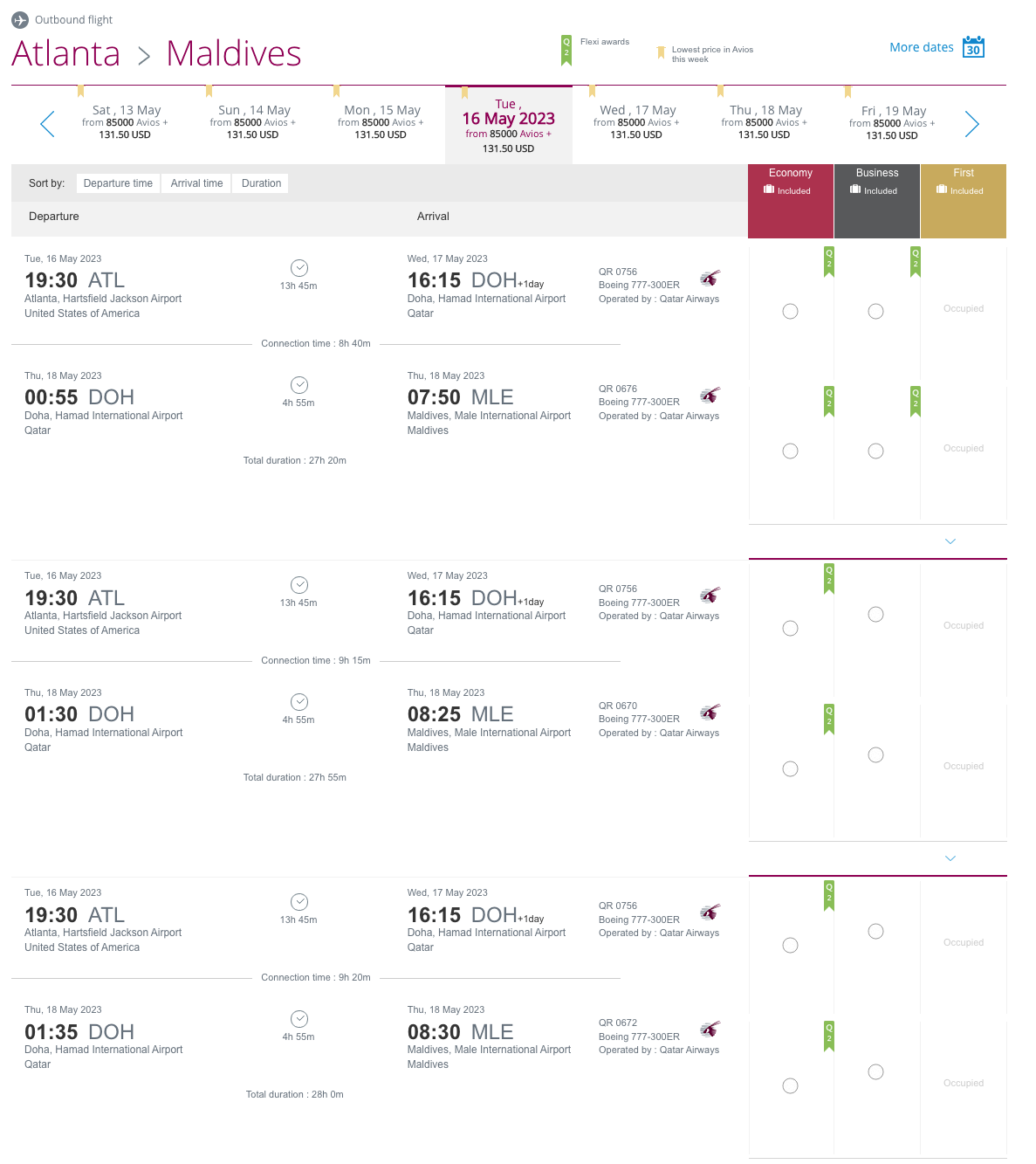 Selecting a flight