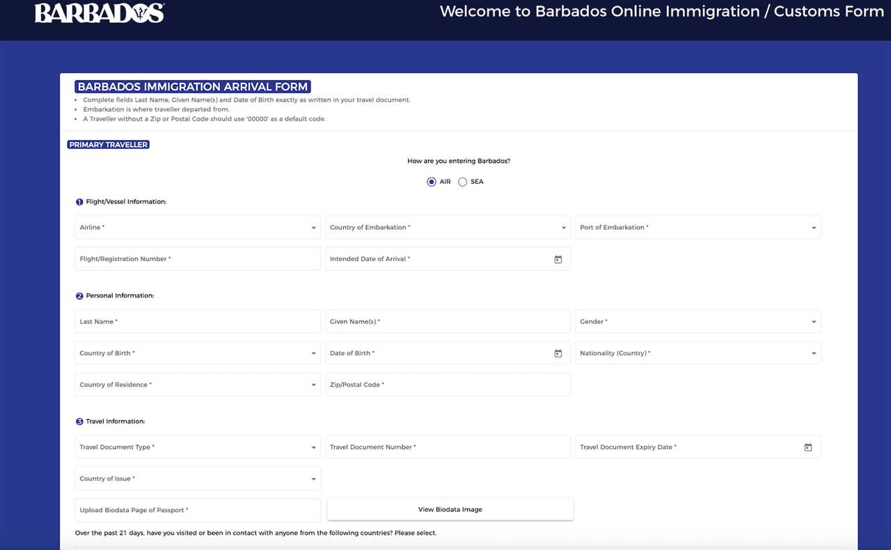 Barbados immigration form