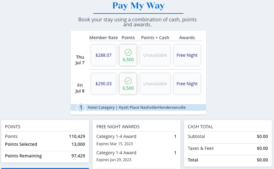 Hyatt Place Nashville points booking