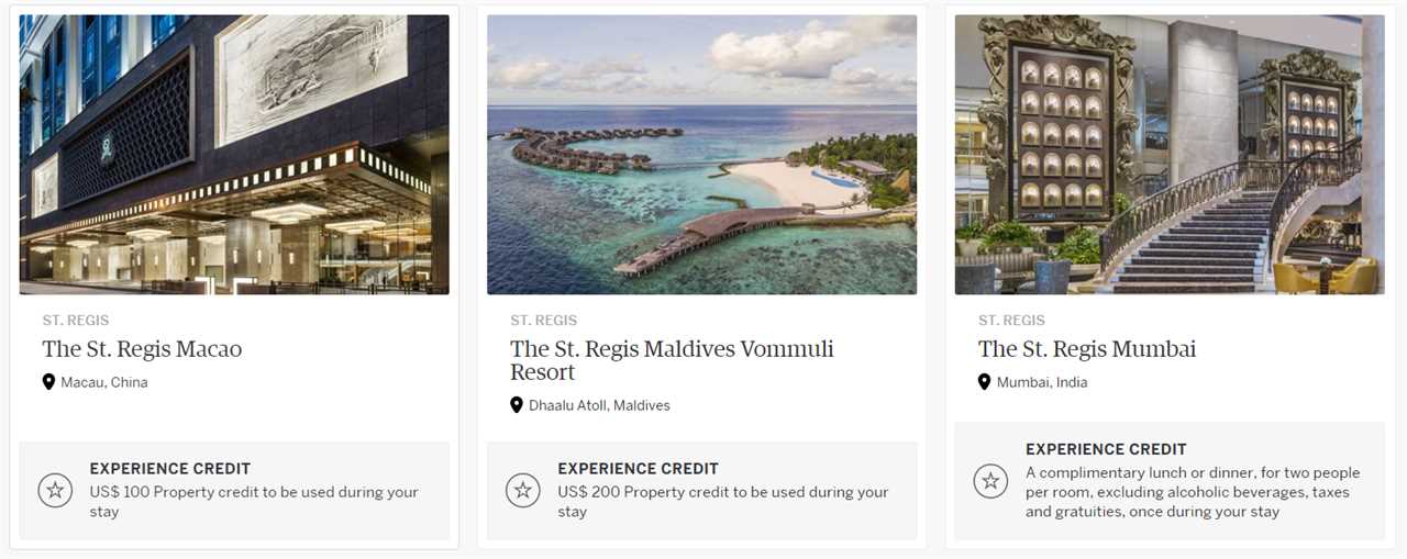 St Regis experience credits through Amex FHR