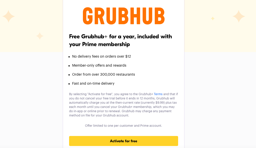 New Amazon Prime perk: Free year of Grubhub+ for no delivery fees on food orders over $12