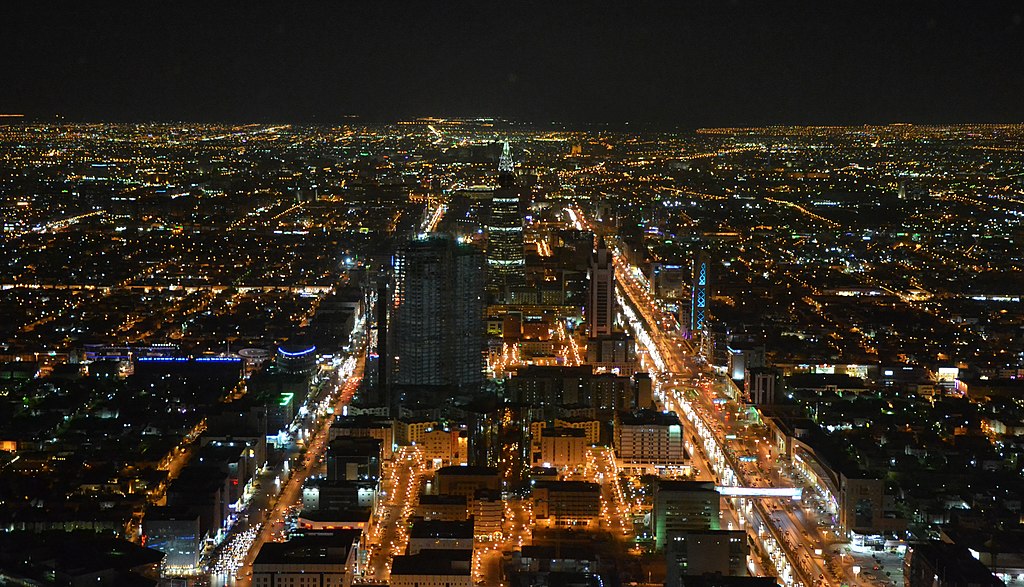 Riyadh skyline at night.