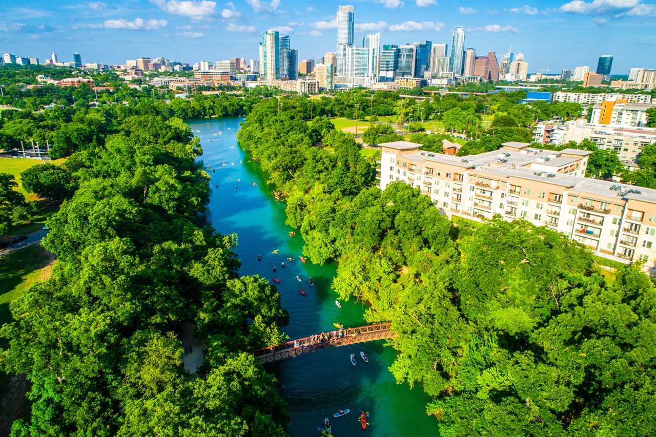 Kayakers on a lake in Austin, TX