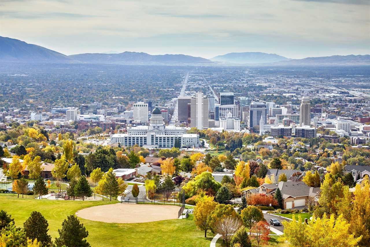 Downtown Salt Lake City with mountains in the background