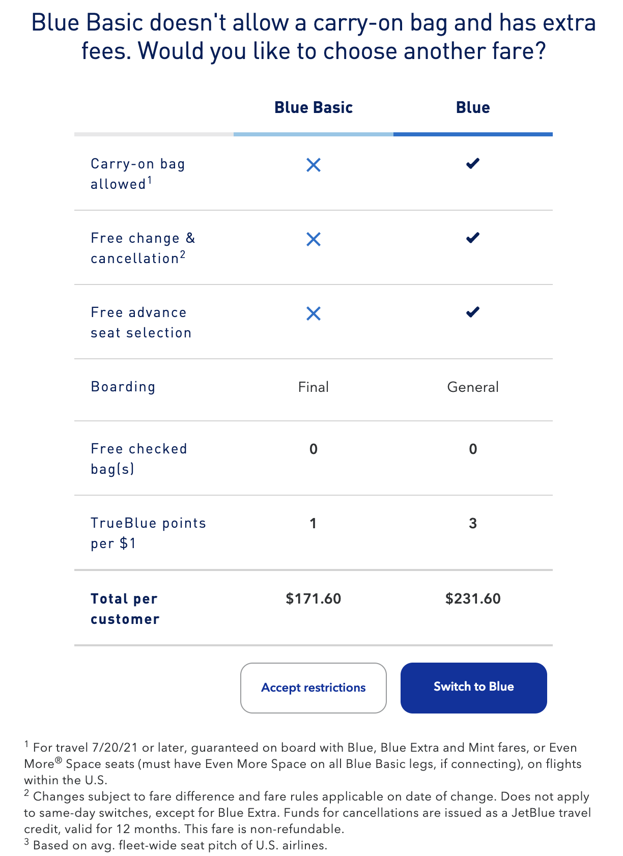 Jetblue basic policy