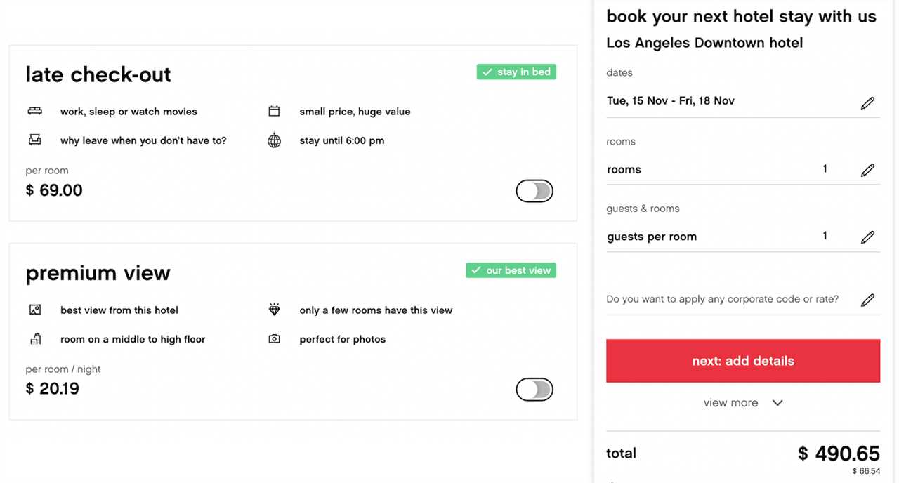 Extra options during a hotel booking