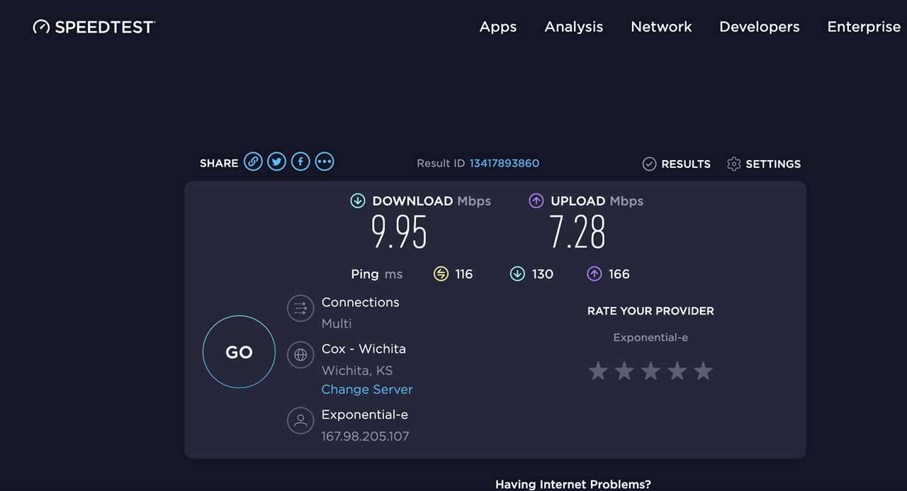 Internet speed test. (Screenshot courtesy Ookla)