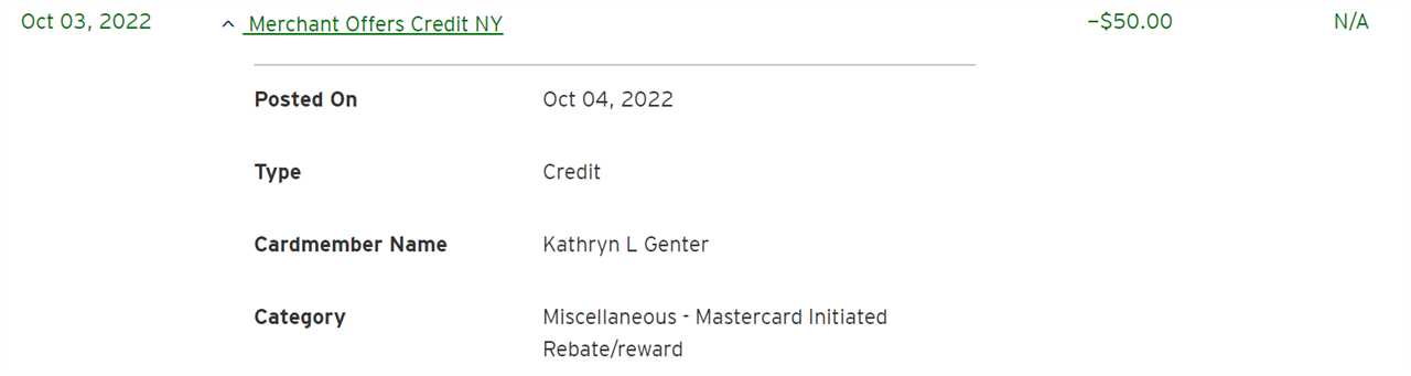 Citi Merchant Offer posted to account