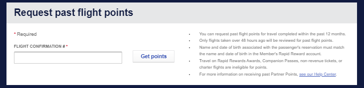 Request Southwest points