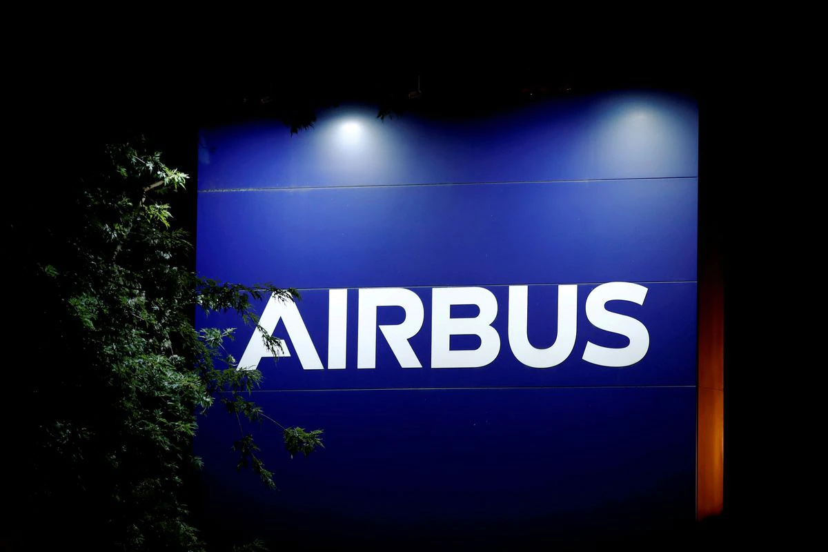 A logo of Airbus at the entrance of its factory in Blagnac near Toulouse, France