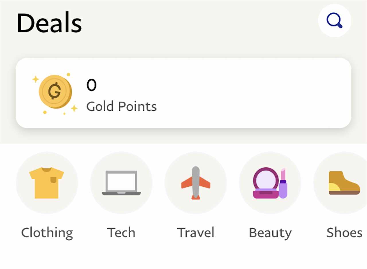 Screenshot of rewards from PayPal mobile app