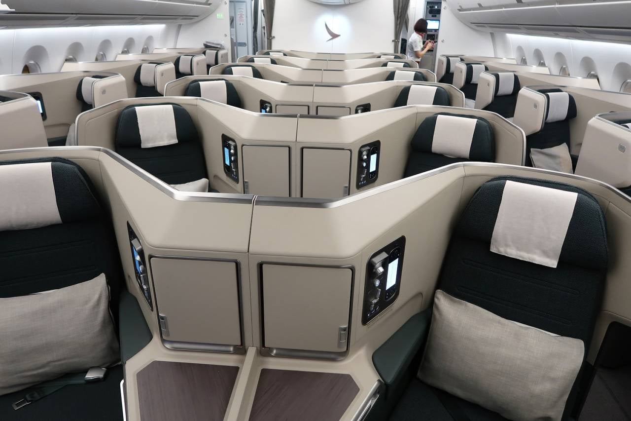 Cathay business class on a A350-1000. (Photo by JT Genter / The Points Guy)