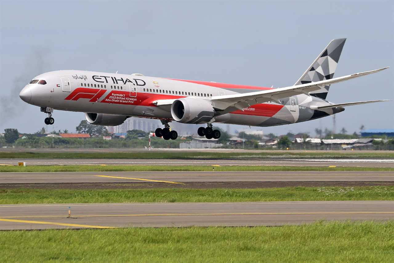 Etihad plan landing on tarmac. China announce quarantine lifted