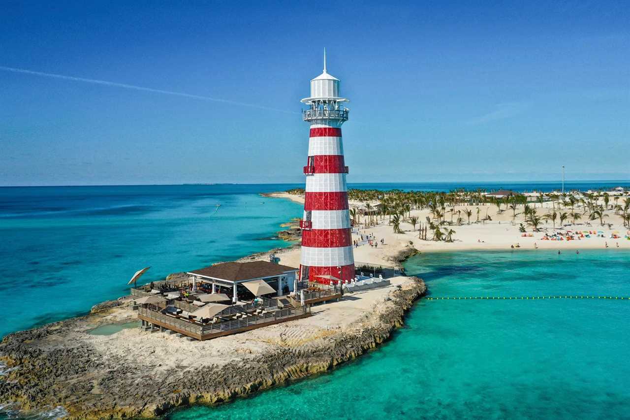 Red and white striped lighthouse on Ocean Cay MSC Marine Preserve