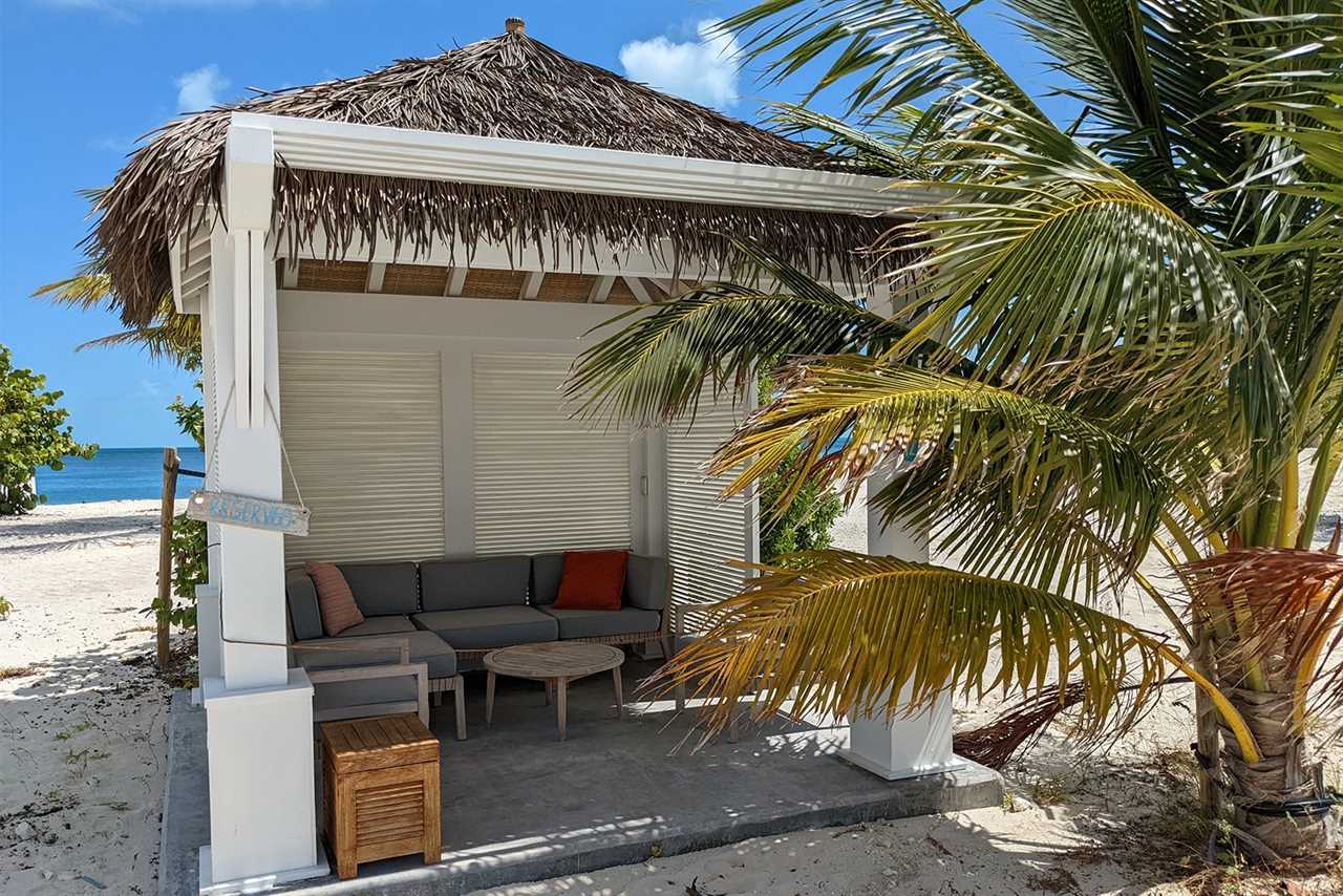 Thatched-roof cabana on MSC Ocean Cay