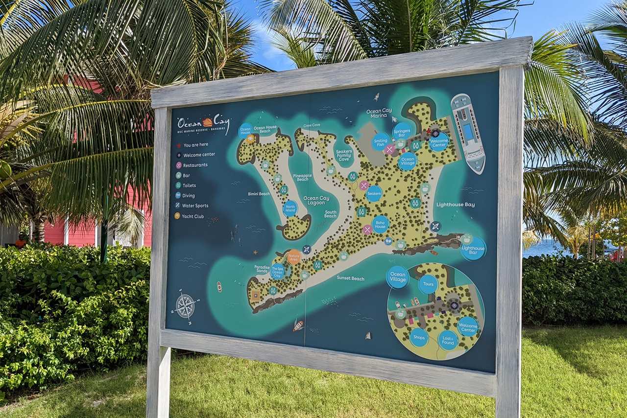 Ocean Cay sign with map