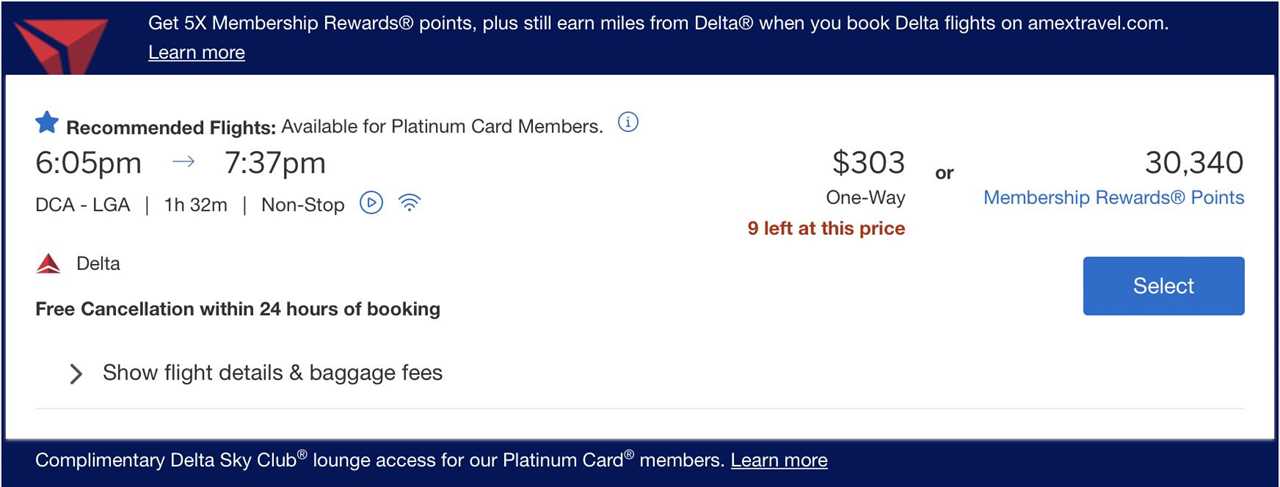 Delta flight on Amex Travel