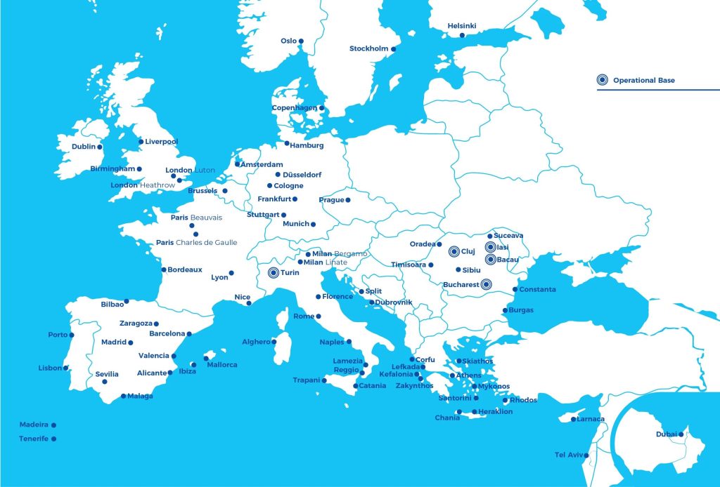 Blue Air destinations map in Europe and the Middle East