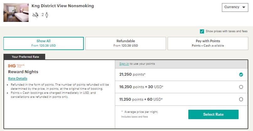 A sample Points + Cash booking at the Hotel Indigo Austin Downtown-University.(Image courtsey of IHG)