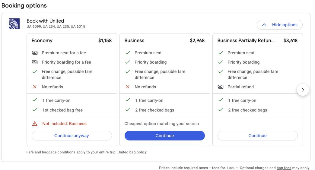 flight booking options