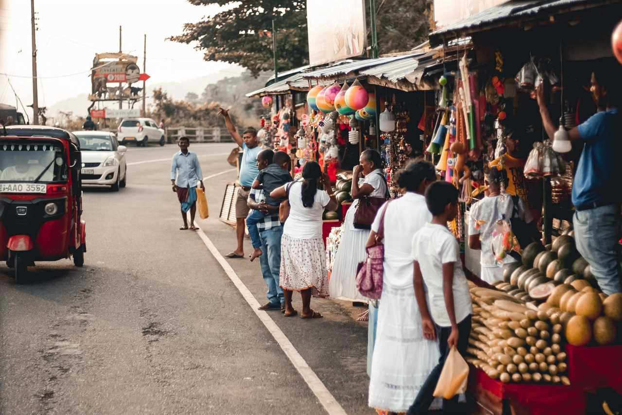 An outdoor supermarket in Sri Lanka bustling with locals