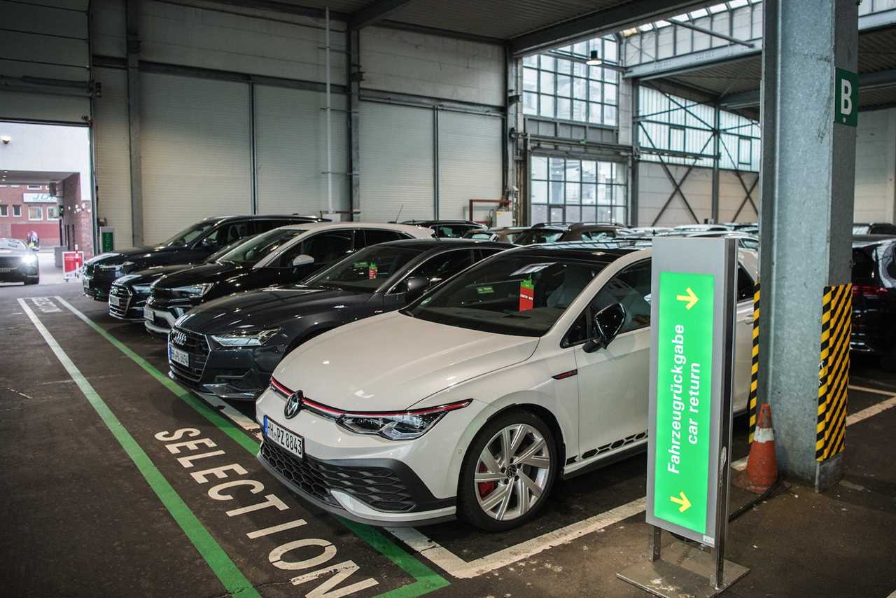 Cars in a Europcar rental car lot in Hamburg, Germany