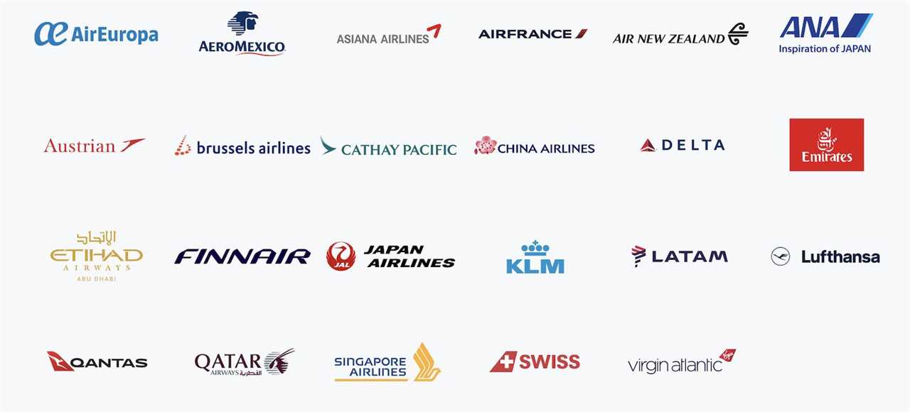 airline logos for the airlines participating in the Amex International Airline Program