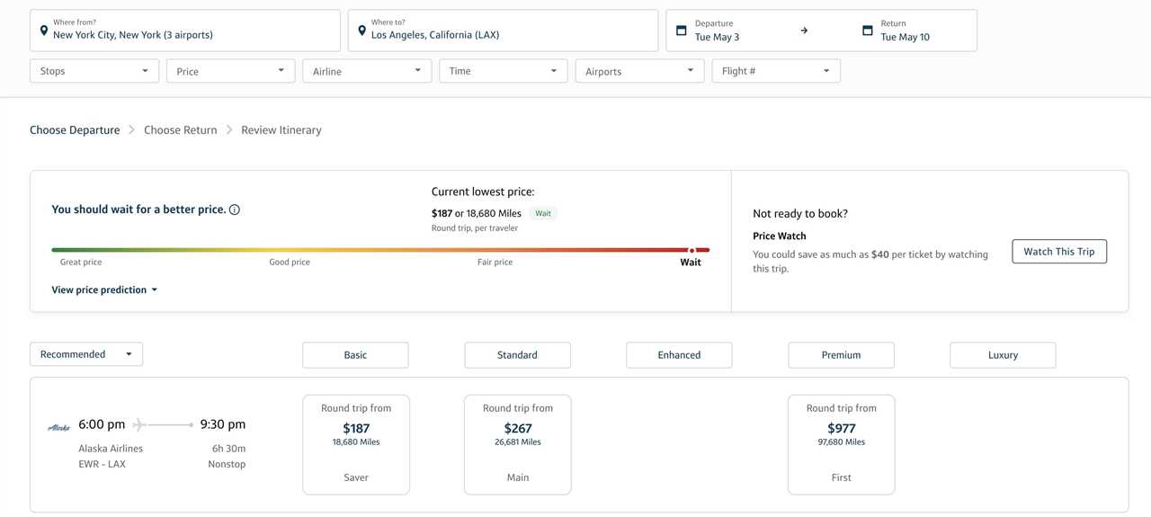 flight search results and advice on when to find the cheapest results