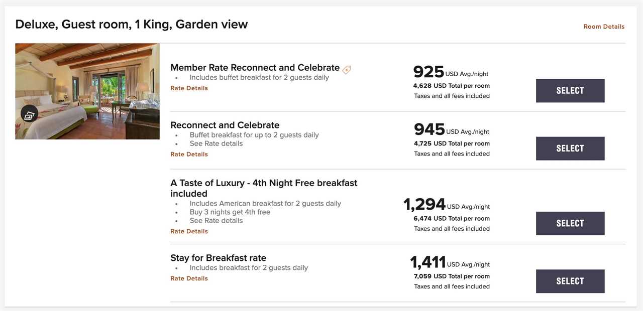 Screenshot of St. Regis Punta Mita pricing for a king, garden view room