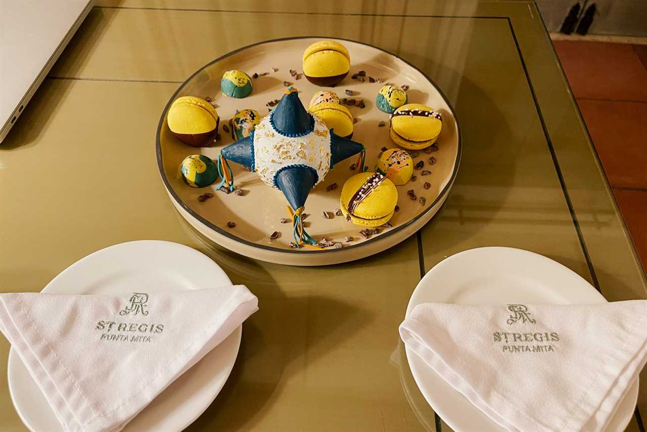platter of yellow and gold macarons delivered by The St. Regis Punta Mita